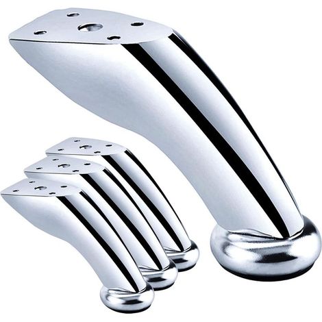 4 Pièces Pieds des Meubles, Pieds en Fer chromé, Pied de Canapé Inclinaison, Pieds De Table Basse, Pied de Table Obliques, pour Canapés, Chaises, Tabourets, Armoires(Argent, 9.5cm) (1/5)