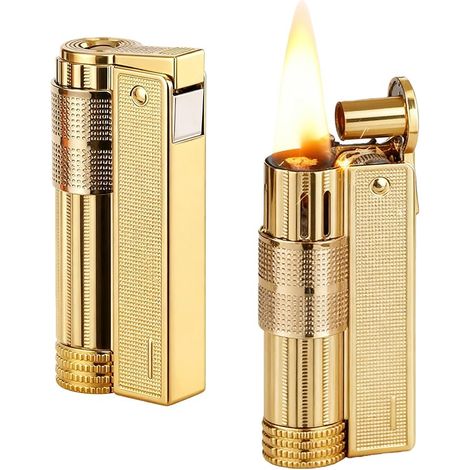 Gasoline Lighters Vintage Paraffin Lighters - Table Storm Lighters - Flint Lighters for Kitchen Camping Fireplace Candles Gifts for Men Gold 2 Pack (1/5)