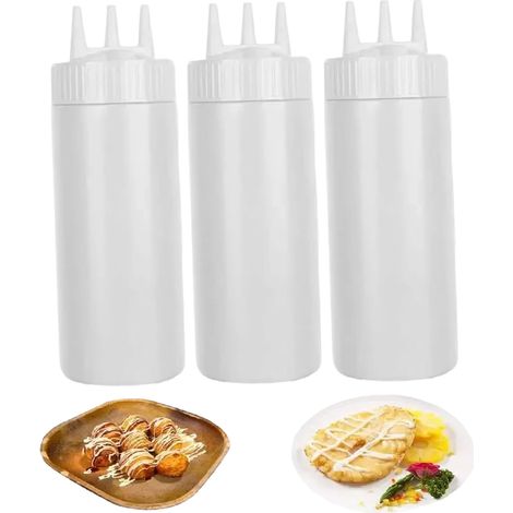 Botellas prensadas - salsas - 3 piezas - 650 ml - transparentes - prensadas con tapa de rosca - 3 orificios antifugas - accesorios de cocina - 650 ml - 3 piezas (1/3)