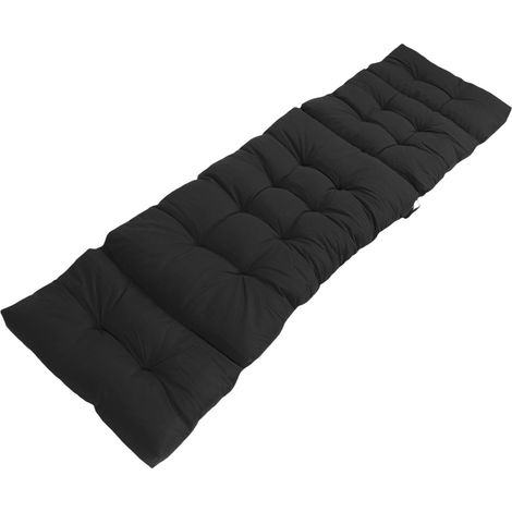 Coussin de chaise longue 4 plis avec attaches, polyester imperméable et coton PP, noir, 200x55 cm, pour intérieur extérieur (1/5)