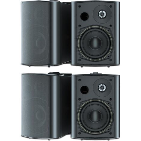 600Watts Etanche Enceintes d'extérieur Bluetooth 5.25 Pouces Haut-parleurs Extérieurs étanches pour intérieur extérieur(4 Haut-parleurs，Noir) (1/5)