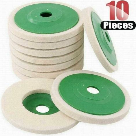 Pack of 10 wool polishing discs (10 cm diameter) for angle grinders (1/5)