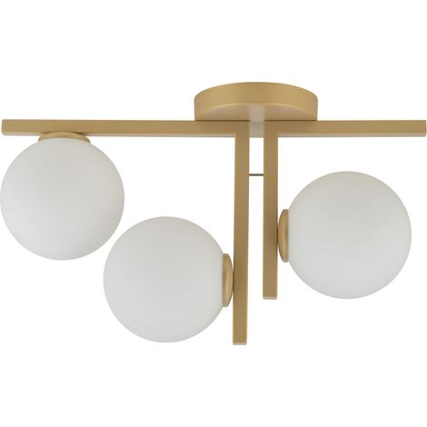 Plafonnier doré 3 globes verre blanc G9 Sigma Andy (1/2)