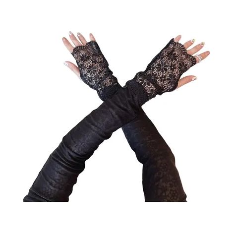 Manicotti da braccio in pizzo floreale, protezione solare estiva, protezione UV, guanti senza dita da donna, adatti per guidare e spostarsi, neri.