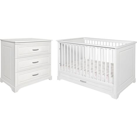 Lit évolutif 70x140 et commode 3 tiroirs Novelies Melody Blanc (1/5)