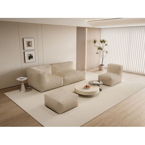 Divano modulare con poltrona e pouf in velluto a coste Beige - NOUMARA (1/5)