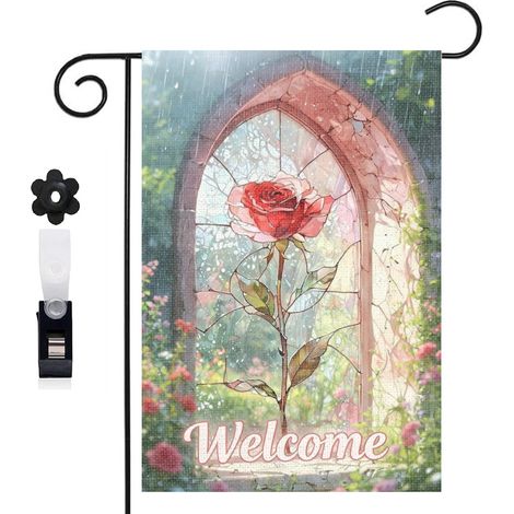 Bannière de cour Welcome et arche gothique 30 x 45 cm décoration porche et maison (1/5)