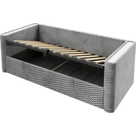 Cama de día sofá cama 90 x 200 cm con LED, arcón hidráulico, somier, terciopelo gris (1/5)