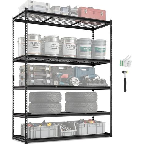 Cuisine, buanderie ou garage, rangement optimisé avec étagère métal noir à 5 tablettes réglables (1/4)