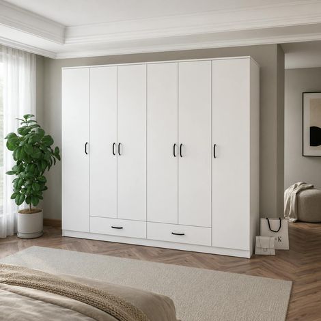 Armoire penderie blanche 6 portes 2 tiroirs BYRON (1/5)