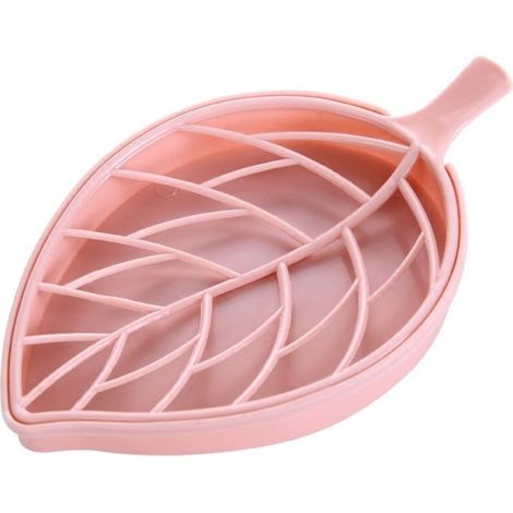 Boîte à savon en plastique en forme de feuille, 3 couleurs, double couche, accessoires de table et de salle de bain, plateau de rangement, boîte en palette, 1 pièce (rose) (1/5)