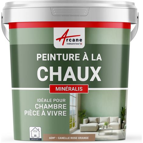 Peinture chaux, naturelle : peinture sans émanation, mineralis - 60 m² (2x5 kg en 1 couche) Canelle Rose Orange - ARCANE INDUSTRIES
