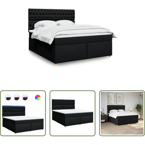 vidaXL LED-Beleuchtung -  Boxspringbett mit Matratze Schwarz 180x200 cm Stoff (1/5)
