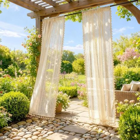 Rideaux Bohème Extérieur x4 – Rideaux Déco Jardin – Rideaux Léger Respirant Balcon 150×200m