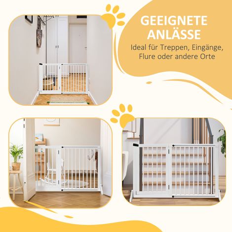 Barrière de sécurité pour chien autoportante réglable, panneaux de protection avec pieds 113-166 x 71 cm bois, barrière pour chien pour escaliers, portes, cuisine, couloir, 3 panneaux, blanc (1/5)