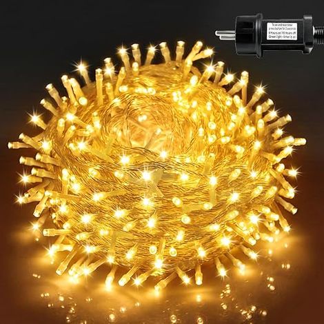 100m Outdoor Electric String Lights Christmas Lights with Plug and Timer, 8 Modes IP44 Waterproof - Warm White (1/5)