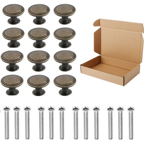 Knob De Porte - 30 mm - Alliage D'aluminium Et Acier Inoxydable - Style Vintage - Pour Meuble De Cuisine Armoire Tiroir Dresser Bureau - 12 Pièces