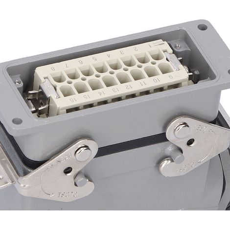Robuster 16-poliger Doppelknopfstecker mit seitlichem Ausgang für wasserdichte industrielle Luftfahrtstecker und -buchsen. (1/5)