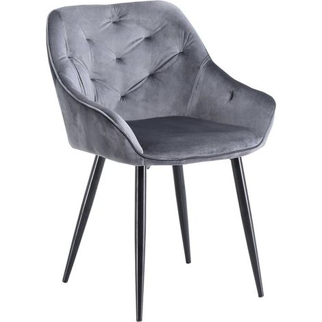Chaise de salle à manger capitonnée velours gris Gordon (1/4)
