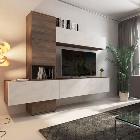 Wandregal Insel, Modularer Wohnzimmerschrank, 6 Türen, Set Komponierbar, Nussbraun (1/5)