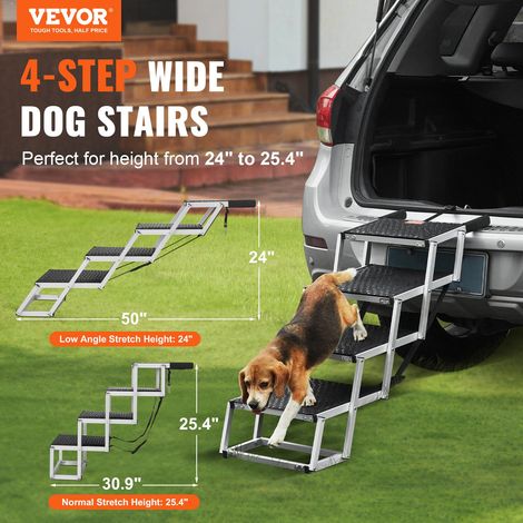 Escalier pour chien 4 marches, rampe voiture pour chiens pliable, charge 68 kg, surface antidérapante, aluminium léger, large marchepied portable pour animaux de compagnie, voiture, SUV, camion (1/5)
