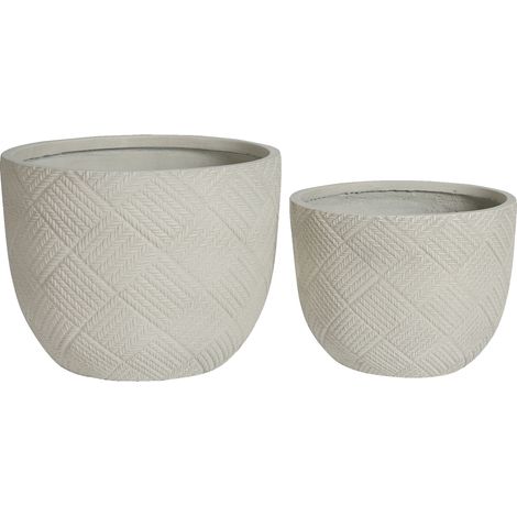 Lot de 2 jardinières rondes grises en oxyde de magnésium, grand format avec drainage, style moderne élégant pour intérieur et extérieur - CHICFURN (1/5)