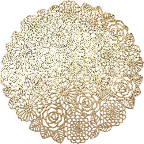Set mit 4 Tischsets, Roségold-Tischsets, runde Tischsets für Esszimmer, Küchentisch, waschbare Tischsets (Gold, Stil L, 38 cm) (1/4)