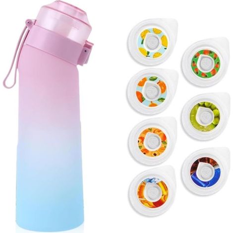 Gourde de Sport 650ml Tritan - 7 Saveurs Fruitées Naturelles Dégradé Bleu et Rose (1/5)