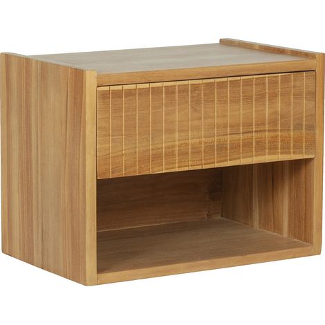 Comodino sospeso 1 cassetto e 1 nicchia Legno di teak Naturale - REVUKA