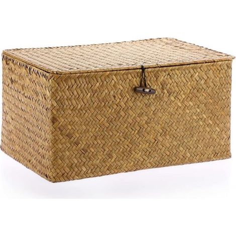 Panier de rangement en osier - - XL 36x24x18 cm - Tressé à la main - Avec couvercle - Naturel (1/4)