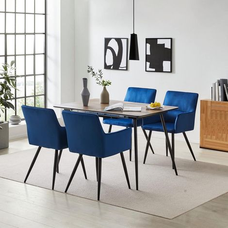 Esszimmerstühle 6er-Set Samt Blau mit Armlehnen und Metallbeinen (1/5)