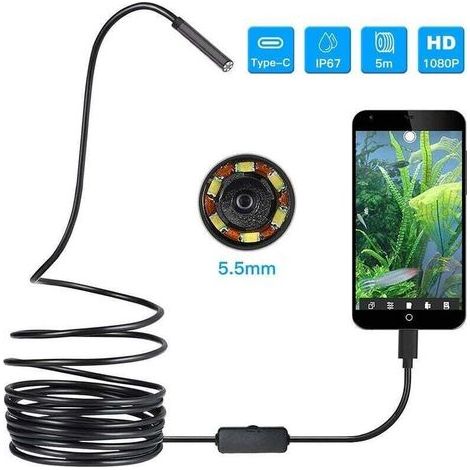 Endoscope USB 3 en 1 5,5 mm Endoscope Slim étanche Micro USB et caméra d'inspection de type C pour OTG Android, PC, ordinateur portable Windows Mac avec cordon semi-rigide de 5 m 16,4 pieds a (1/4)