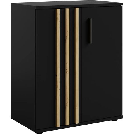 AX LIVING Kommode Schmal Turell 2D – 60 cm breit, Schwarz mit Lamellen