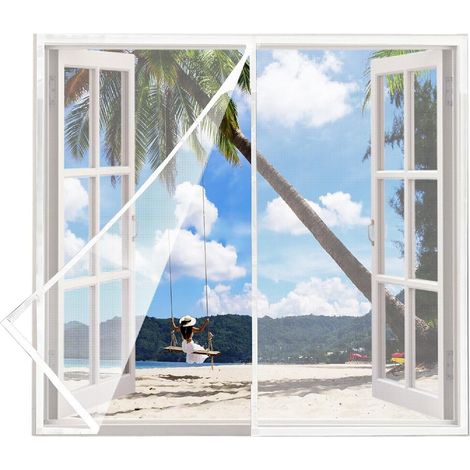 Magnétique Moustiquaire Fenêtre, 60x130cm Blanc Moustiquaire sur Mesure Rideau Fermeture Automatique Rideau Fenêtre Antimoustique pour Fenêtres de balcon Salon Terrasse