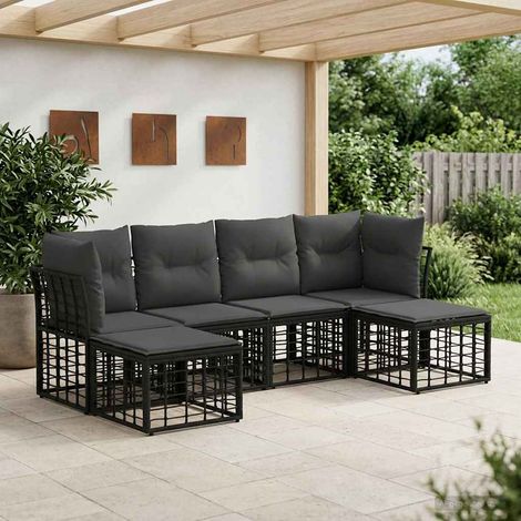 vidaXL  Outdoor Sofa Set  Black Poly Rattan