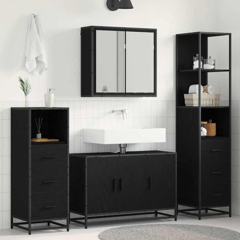 vidaXL Badezimmermöbel-Set 3 pcs Schwarz Eichen-Optik Holzwerkstoff (1/5)