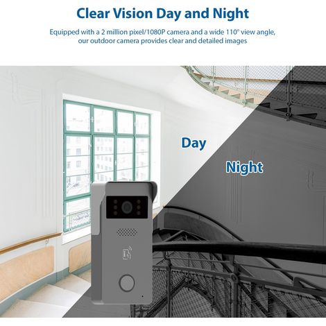 Système d'interphone vidéo avec écran tactile LCD de 7 pouces, kit de visiophone avec caméra de vision nocturne IR TY, surveillance bidirectionnelle pour l'extérieur et l'intérieur pour le bureau et l (1/5)