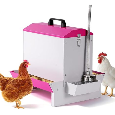 Mangeoire Poules en Métal, Distributeur Eau et Graines Poules Distributeur Graines, Gamelle Surélevée, pour Plusieurs Poulets et Canards (1/5)