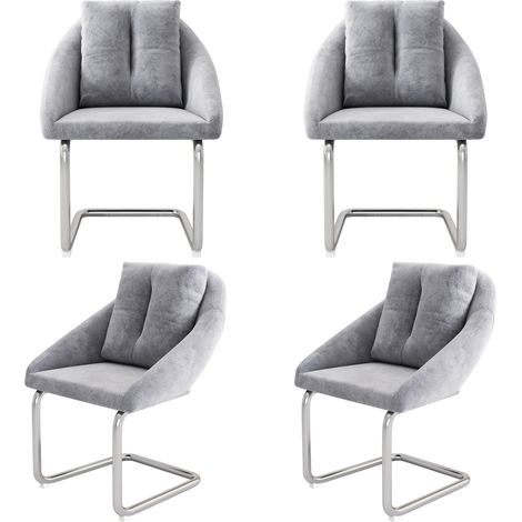 Sillas de comedor de terciopelo gris, 4 unidades, con cojín y estructura metálica (1/5)