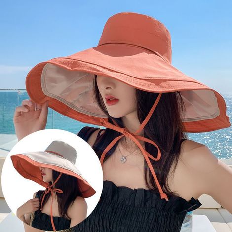 Packable grand chapeau de soleil bordure pour les femmes - 6,7" large-bordure UV-protection femmes-soleil-plage-chapeaux avec sangle,rouge