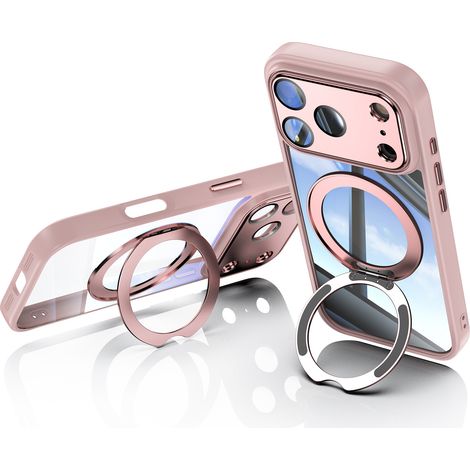 Coque iPhone - Compatible Avec iPhone 17 Pro - Anneau Magnétique 360° - Protection Renforcée - Rose