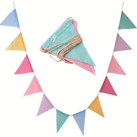 Bunte Wimpelkette aus Leinen – 12 Wimpel in 6 Farben, festliche Girlande (1/4)
