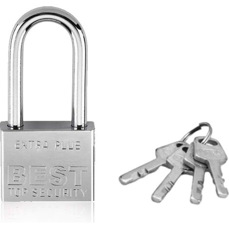 Cadenas de sécurité, Cadenas à clé Cadenas à Anse Longue 40 mm pour Casier de Gym Abri de Jardin Garage Clôture (1/5)
