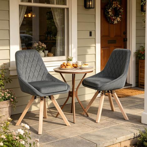 Silla de comedor de terciopelo gris oscuro con patas de madera maciza, giratoria 360°, acolchada (1/5)