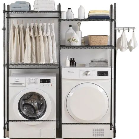 Tendedero de ropa, estructura metálica, diseño de 4 niveles, estantes ajustables, solución que ahorra espacio, ideal para el cuarto de lavado. (1/5)