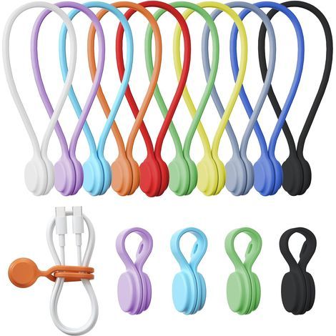 Magnetischer Kabelorganizer aus Silikon, zwei Größen (7,5 cm und 19,5 cm), wiederverwendbar für Zuhause und Büro, 8-teiliges Set: 4 x 7,5 cm + 4 x 19,5 cm (1/5)