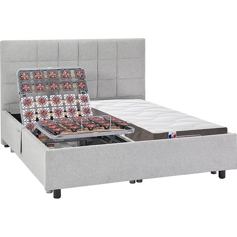 Lit électrique de relaxation déco tout plots + matelas 100% latex 3 zones - 2 x 70 x 190 cm - Tissu - Gris - JOFAR de YSMÉE (1/5)