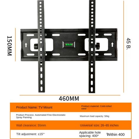 Support mural TV universel LED LCD, fixation réglable pour écran plat, installation facile, compatible téléviseurs 26 à 55 pouces (1/5)