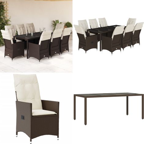 Ensemble à manger de jardin et coussins 9 pcs marron poly rotin - Ensemble Salon De Jardin - Mobilier De Jardin - Chaises Pliantes - Table De Jardin - Résine Tressée - Home & Living