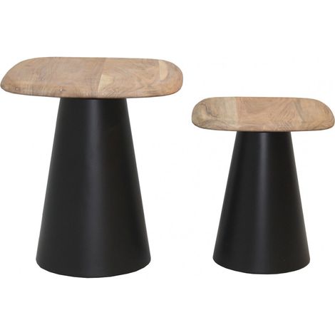 ETHAN - Lot de 2 Tables Plateau en Acacia Pied en Acier Laqué Noir (1/3)